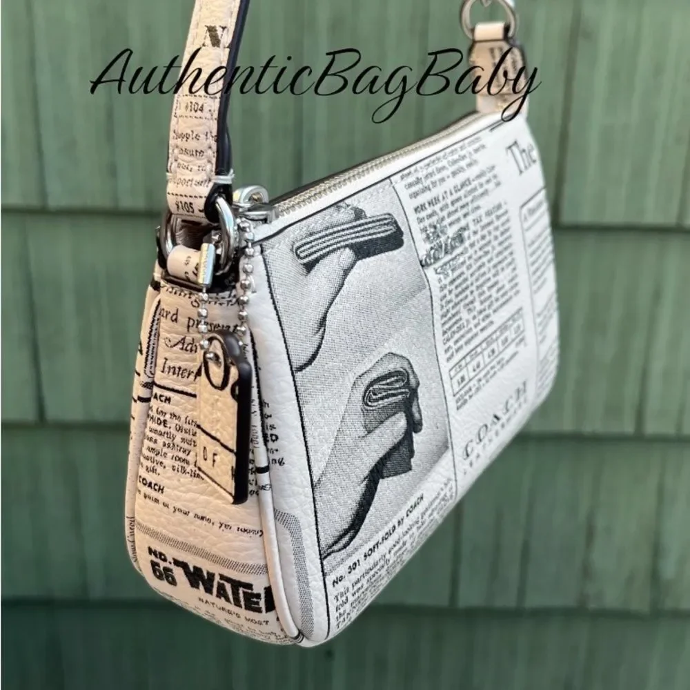 Coach Nolita 19 In Pebbled Leather & Newspaper Print Handbag Purse